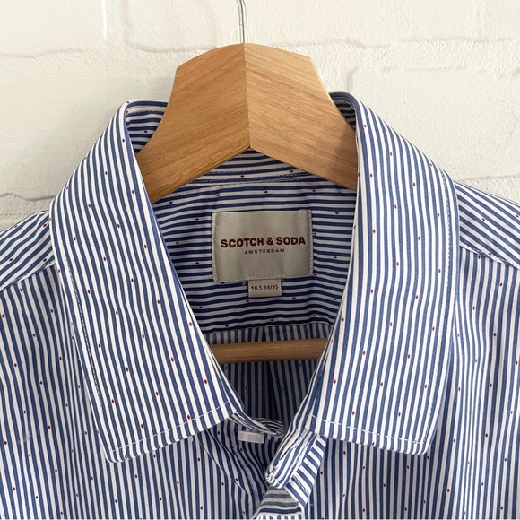 Scotch & Soda Amsterdam Blue/White Stripe Button-Down Shirt Men’s Sz 16.5 34/35 - Picture 4 of 13